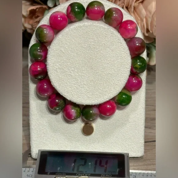 Watermelon Agate Bracelet 12mm Size 6.5 - Picture 4 of 4